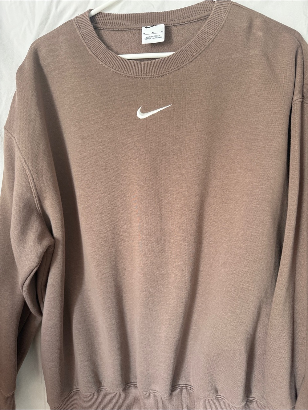Nike Men’s Crewneck Sweatshirt in Taupe Brown with White Swoosh